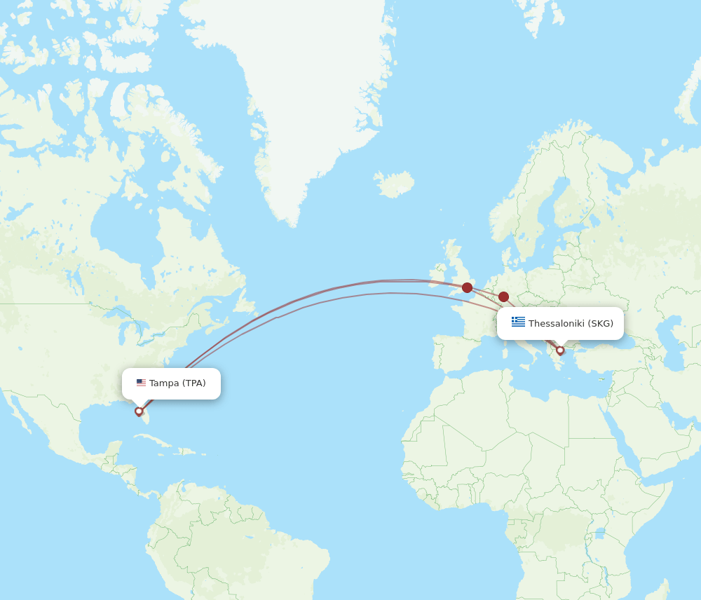 TPA to SKG flights and routes map