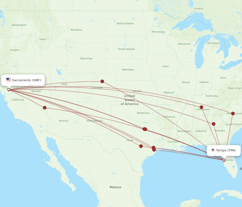 TPA to SMF flights and routes map