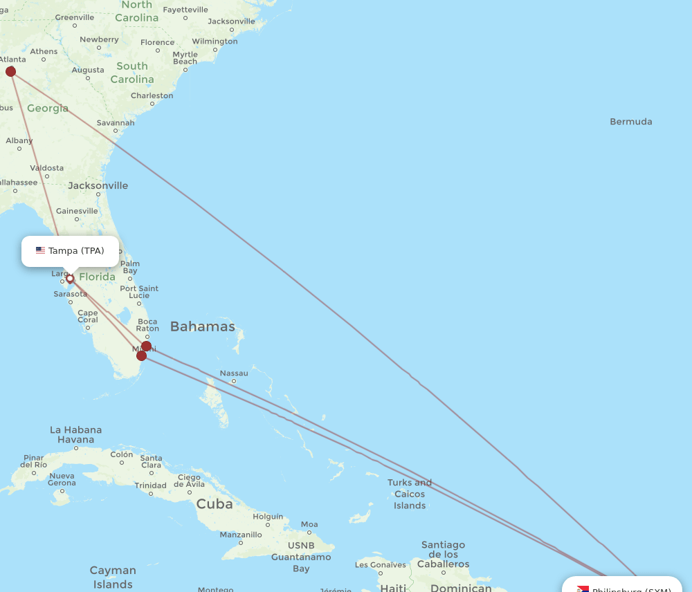 TPA-SXM flight routes