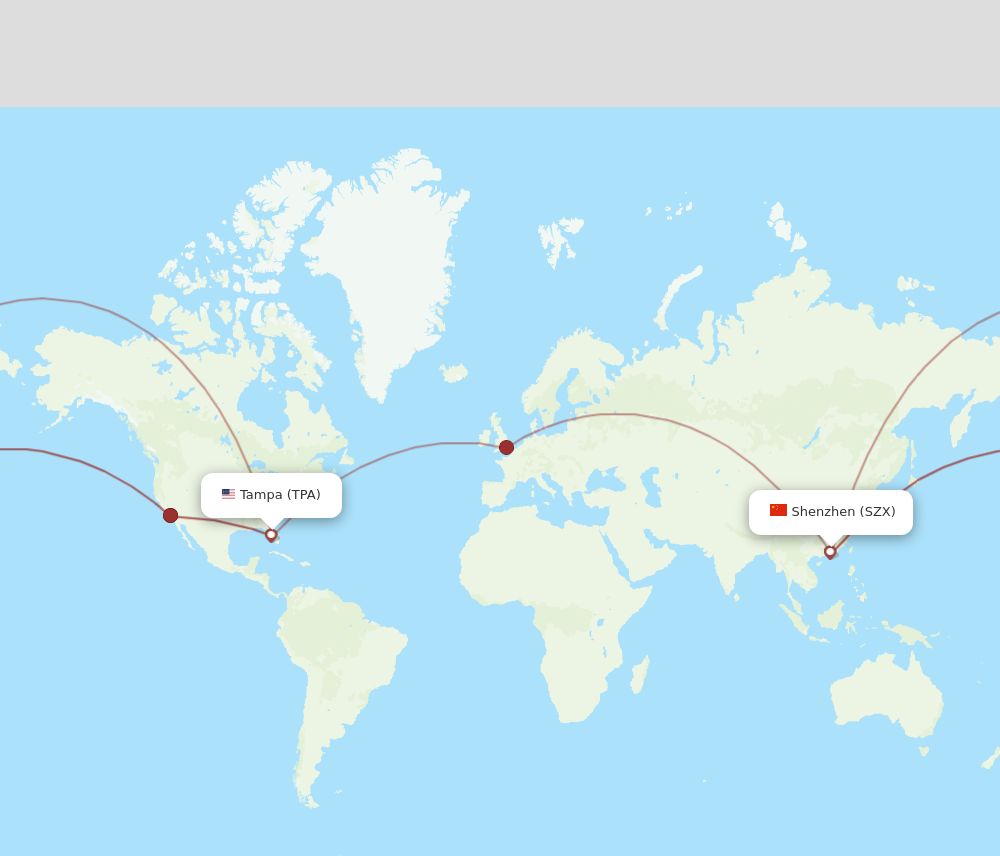 TPA to SZX flights and routes map
