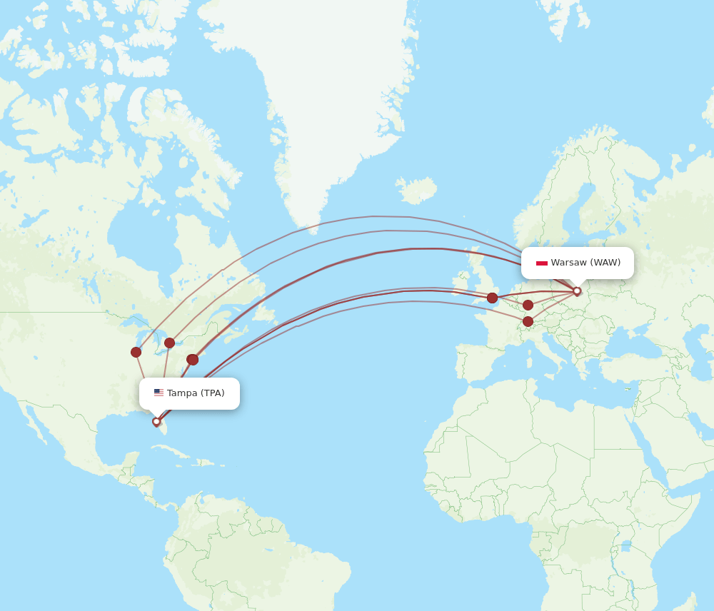 TPA-WAW flight routes