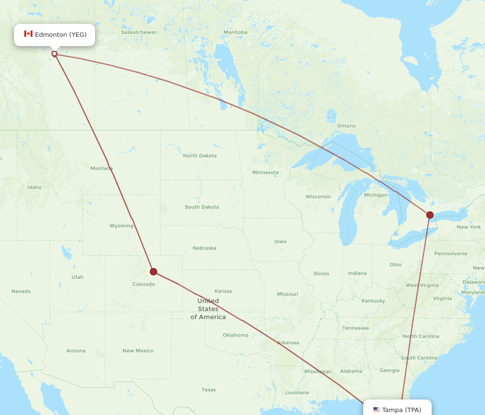 TPA to YEG flights and routes map