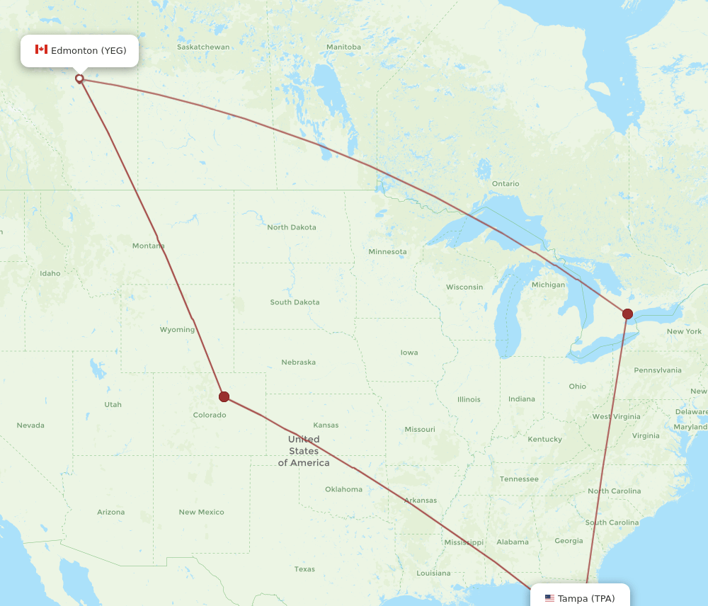 TPA-YEG flight routes