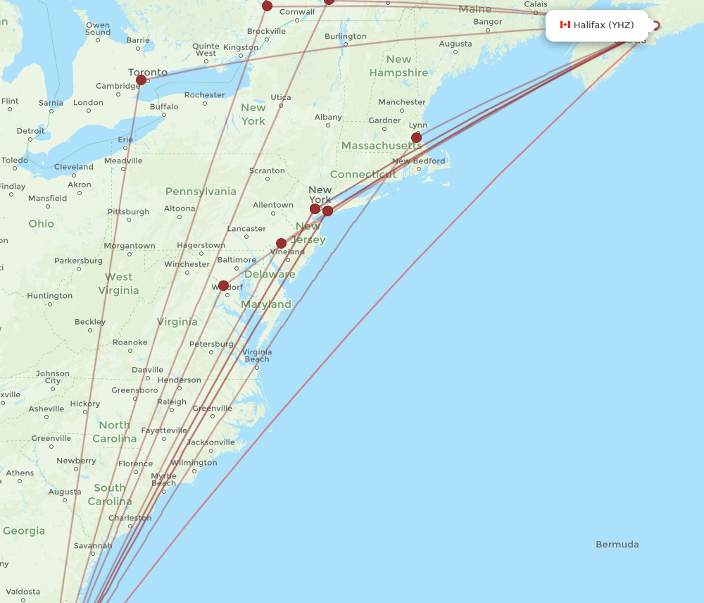 TPA to YHZ flights and routes map
