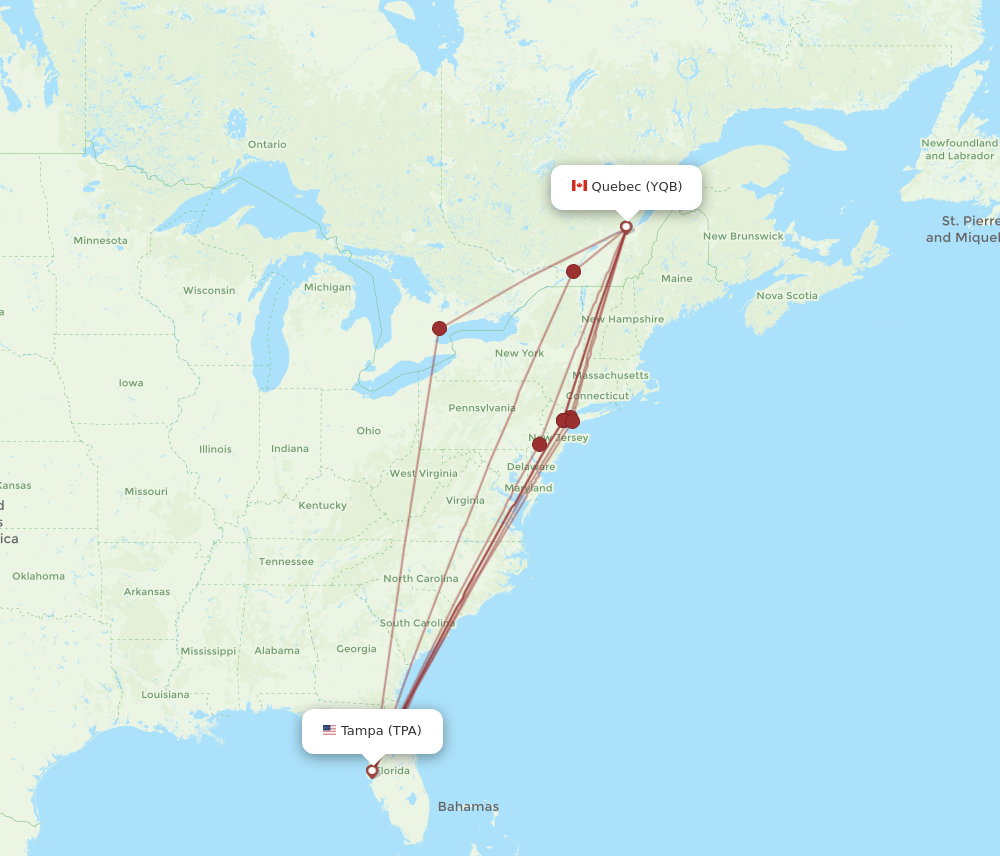 TPA to YQB flights and routes map