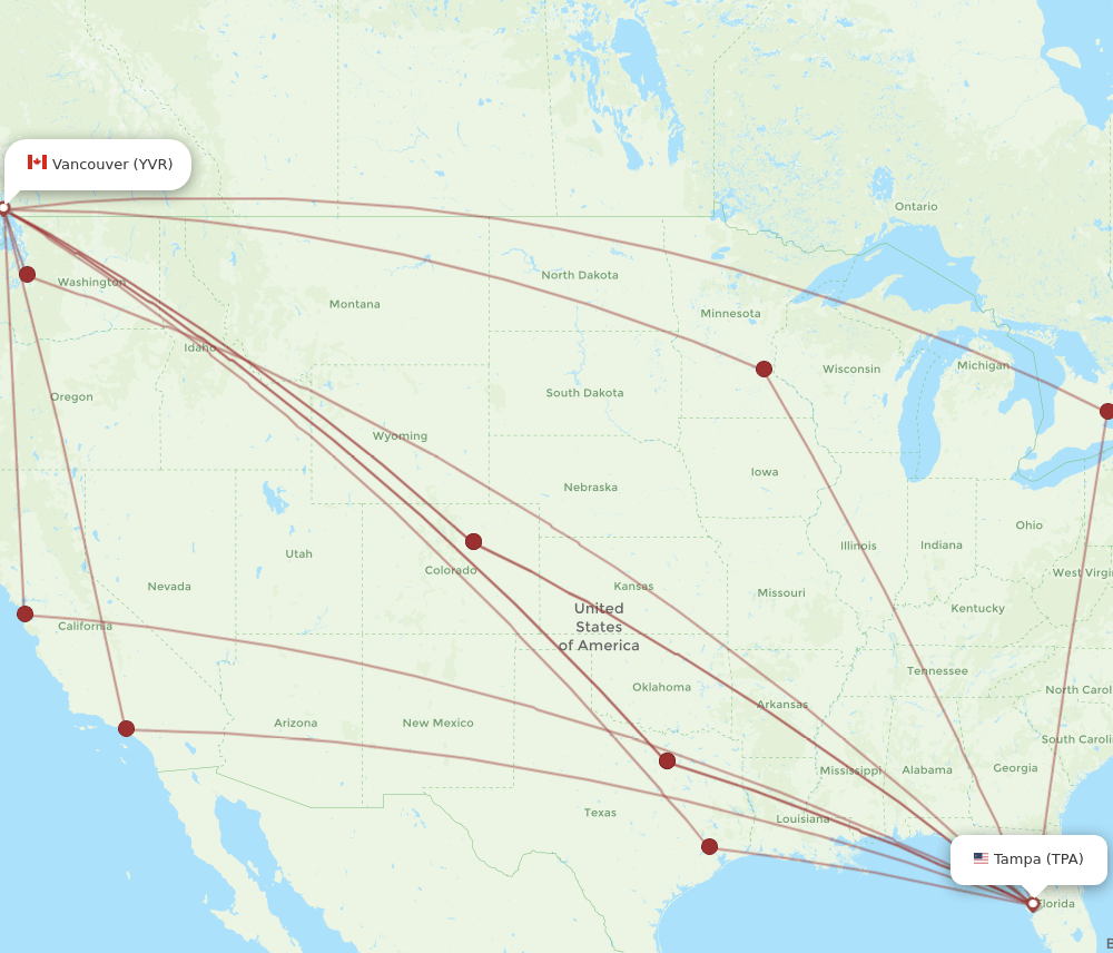 TPA-YVR flight routes