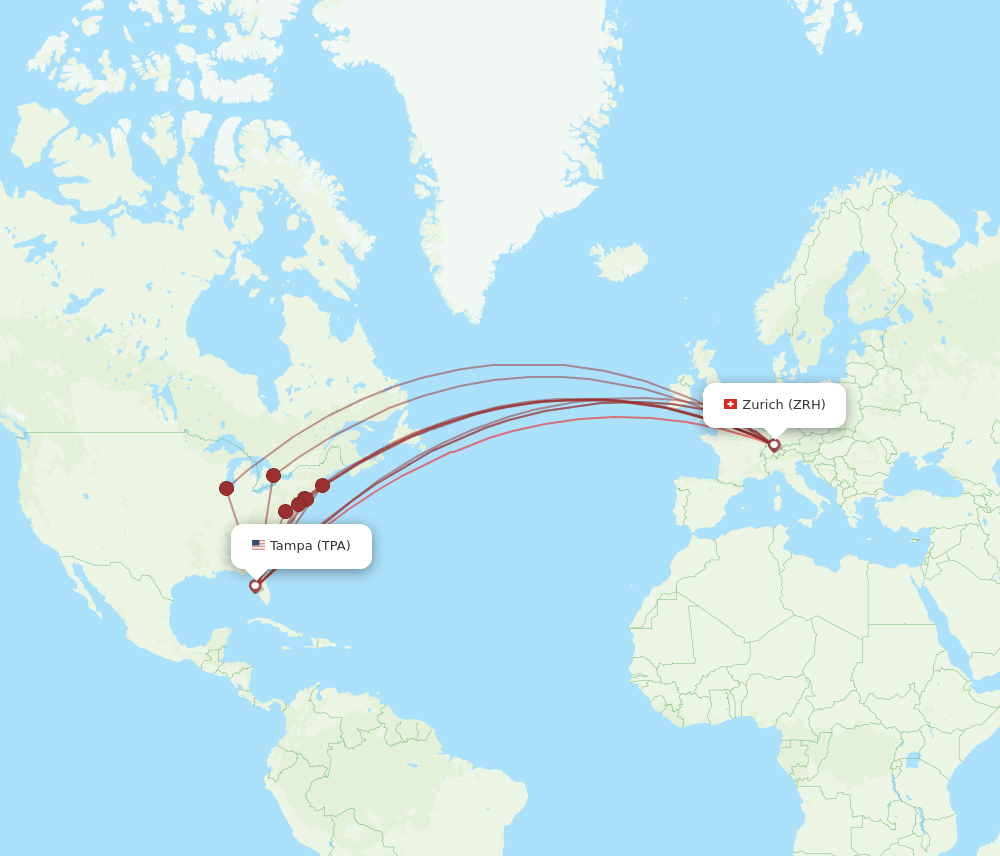 TPA-ZRH flight routes