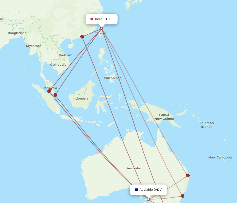 TPE-ADL flight routes