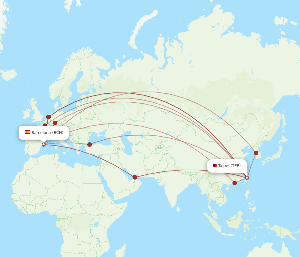 TPE-BCN flight routes