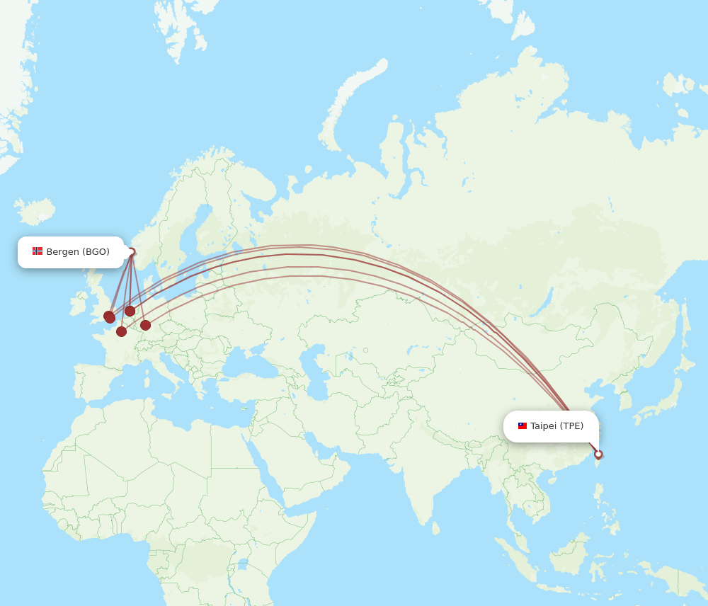 TPE to BGO flights and routes map