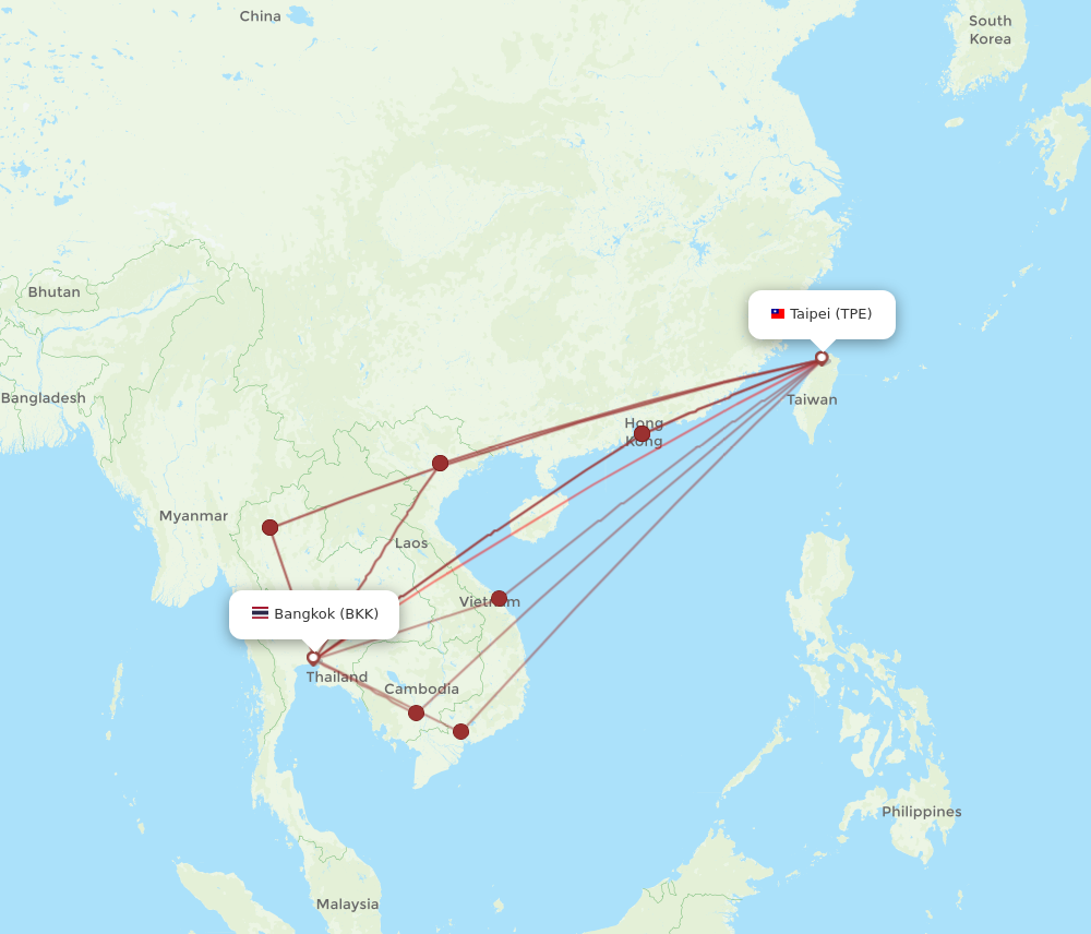 TPE to BKK flights and routes map