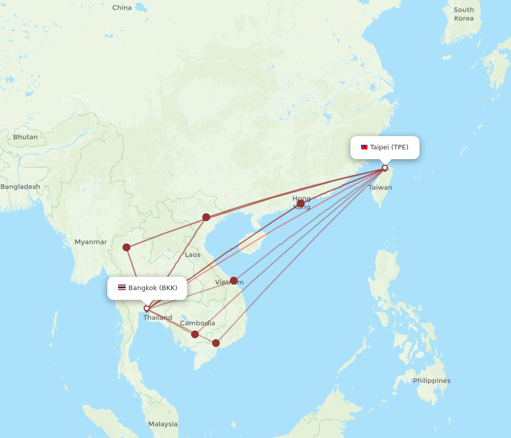 TPE to BKK flights and routes map