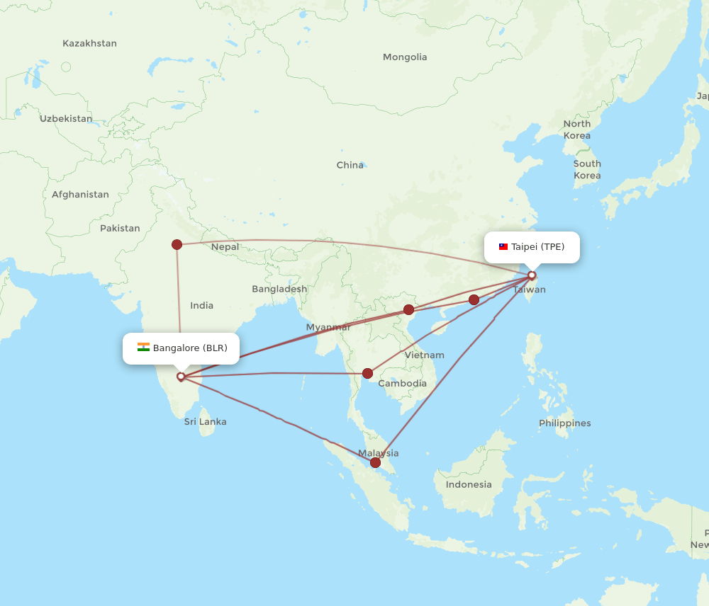 TPE-BLR flight routes