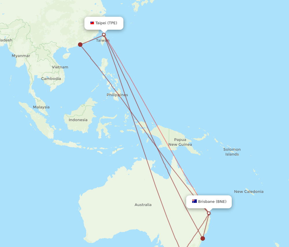 TPE to BNE flights and routes map
