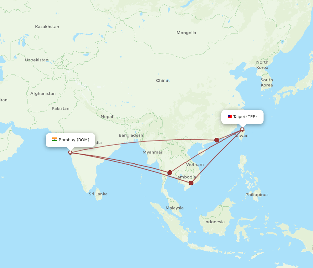 TPE to BOM flights and routes map