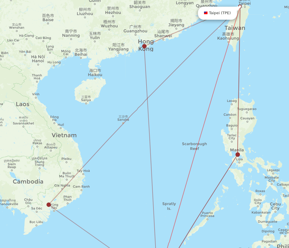 TPE to BWN flights and routes map