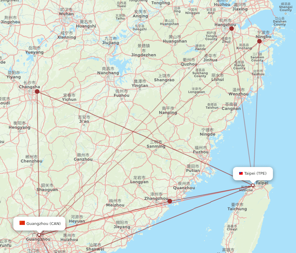 TPE to CAN flights and routes map