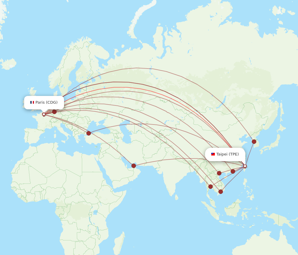 TPE to CDG flights and routes map