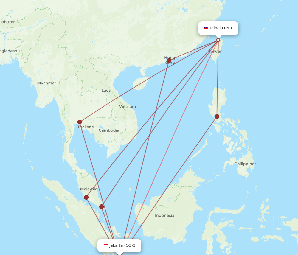 TPE to CGK flights and routes map