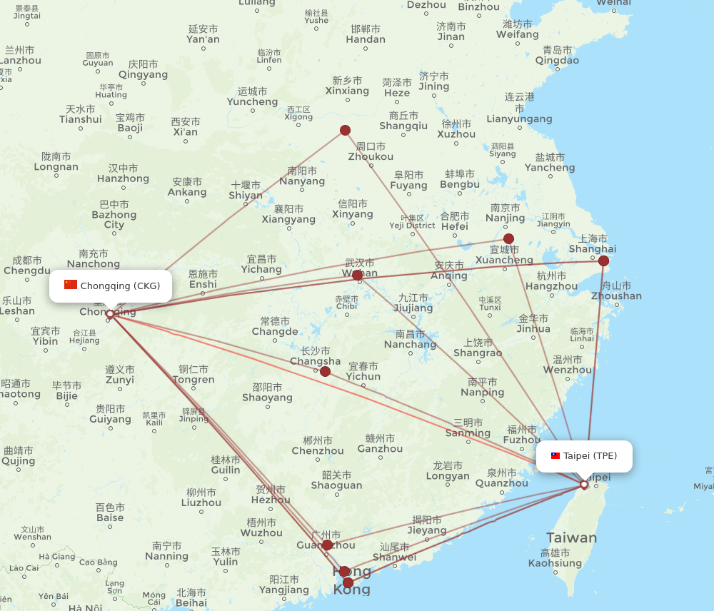 TPE to CKG flights and routes map
