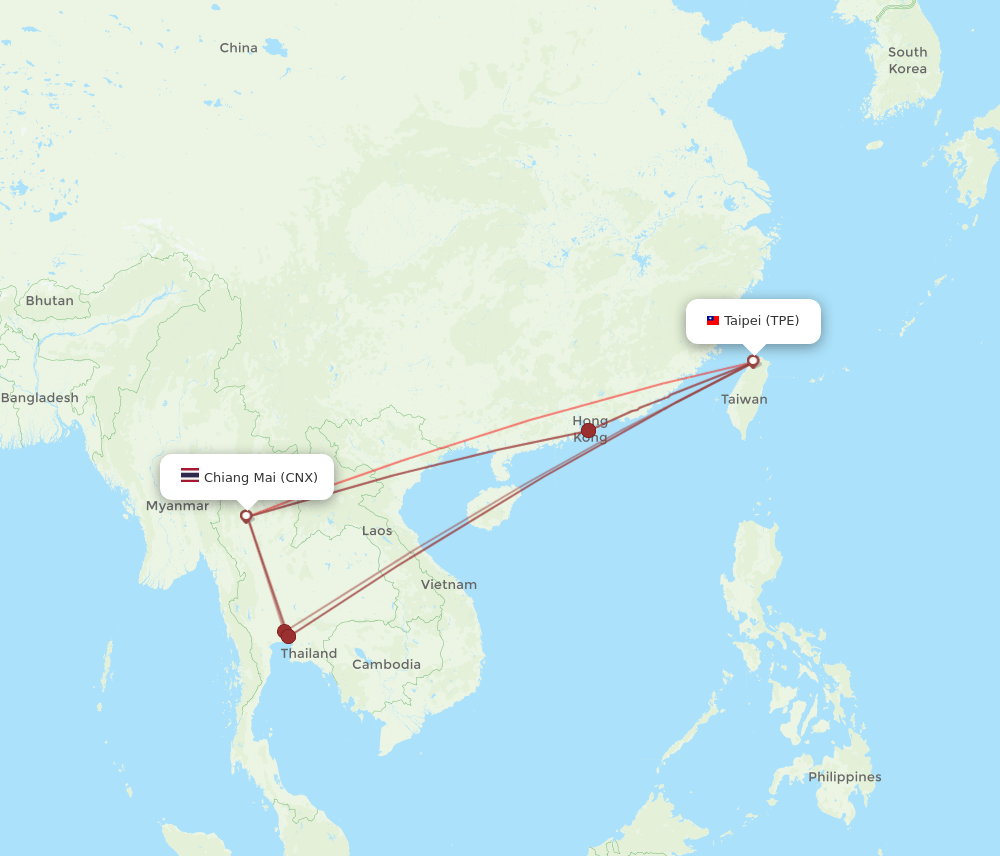 TPE to CNX flights and routes map