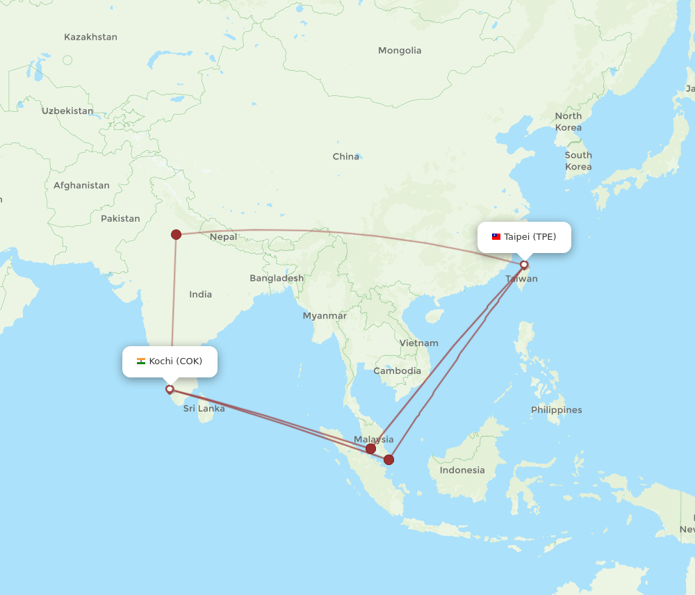 TPE-COK flight routes