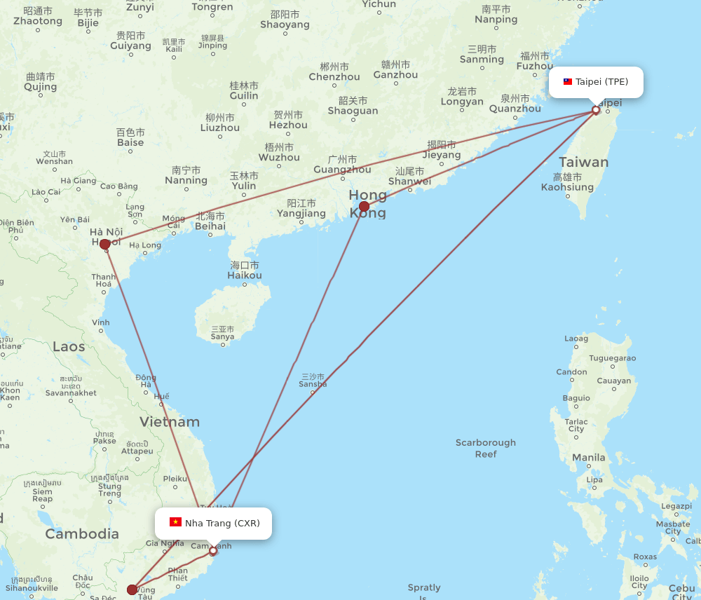 TPE to CXR flights and routes map