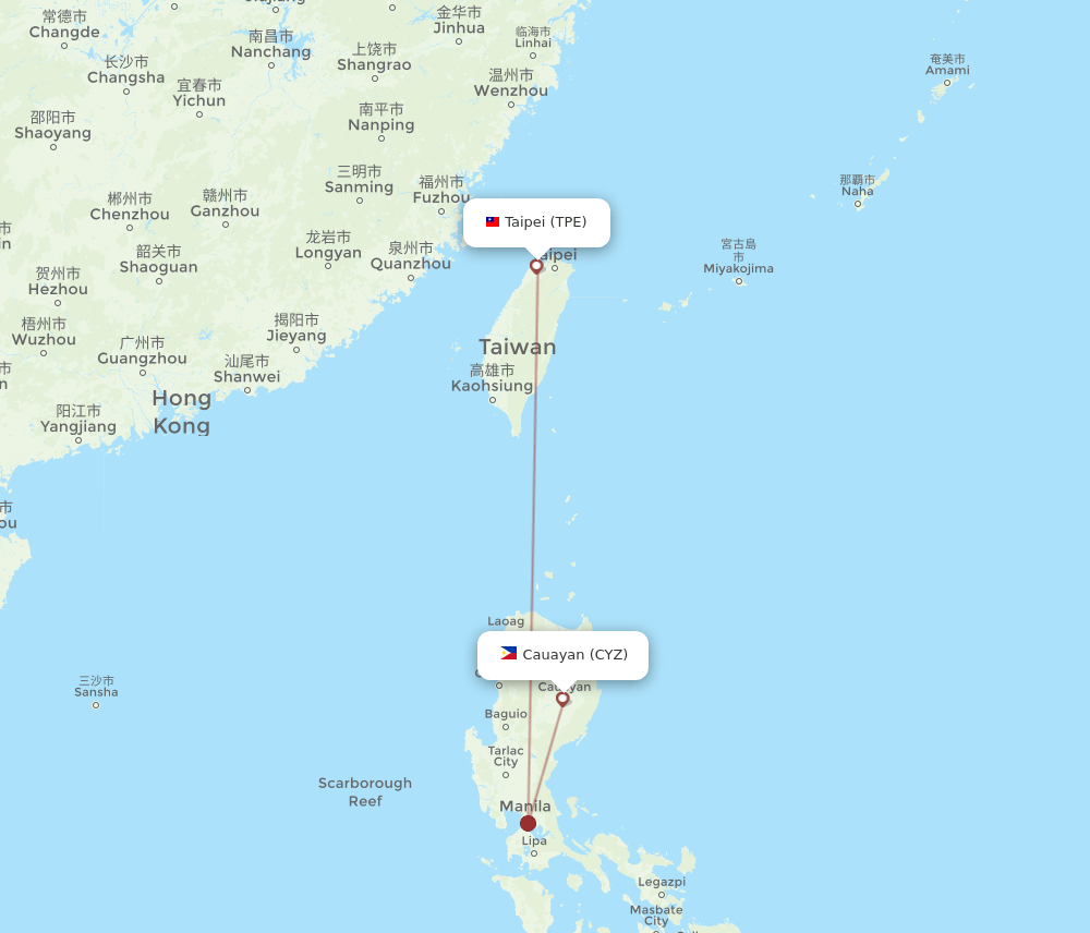 TPE to CYZ flights and routes map