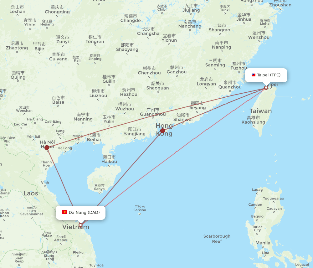 TPE to DAD flights and routes map