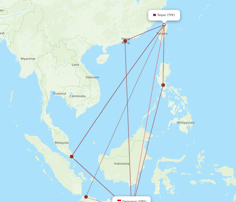 TPE to DPS flights and routes map