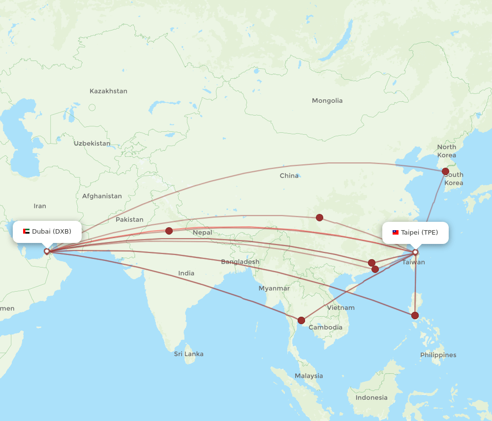 TPE-DXB flight routes