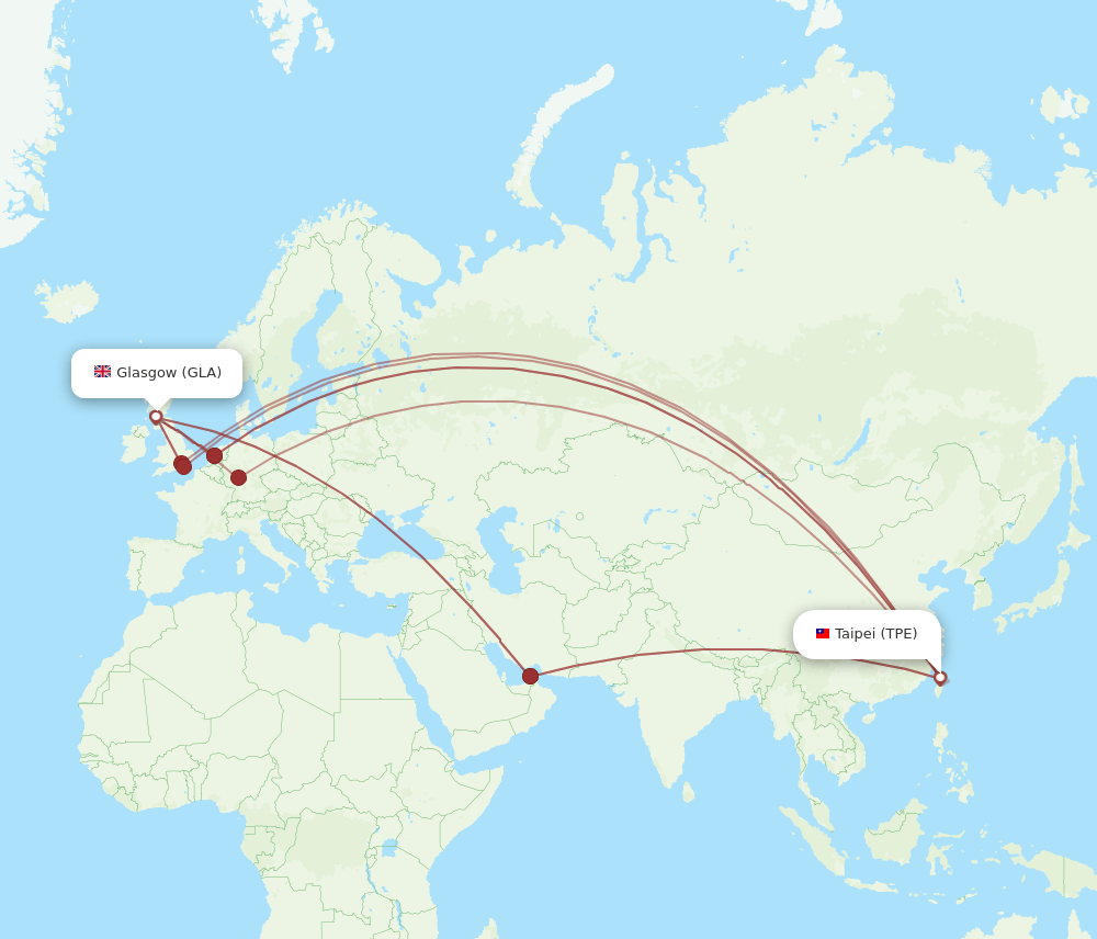 TPE-GLA flight routes