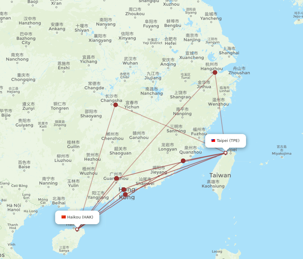 TPE to HAK flights and routes map