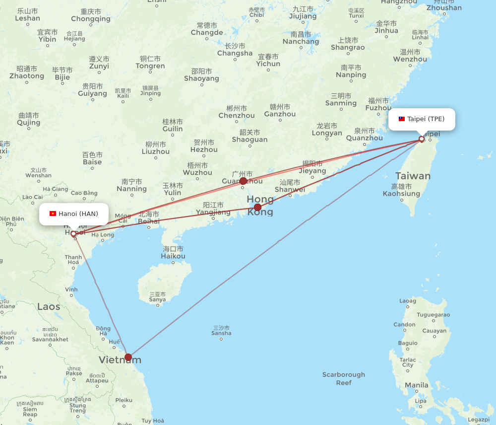 TPE to HAN flights and routes map