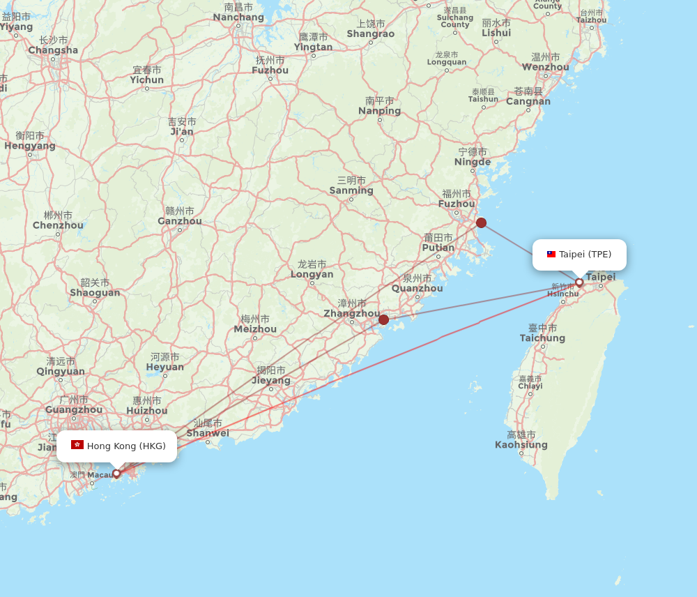 TPE to HKG flights and routes map