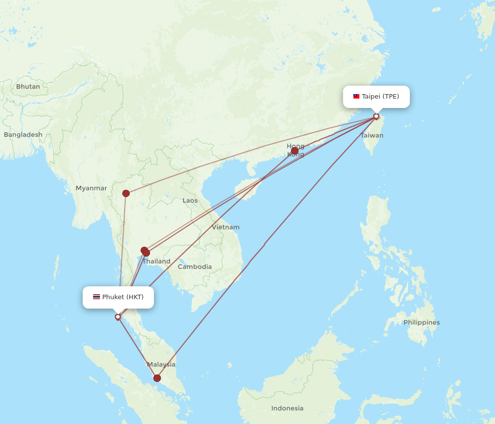 TPE to HKT flights and routes map