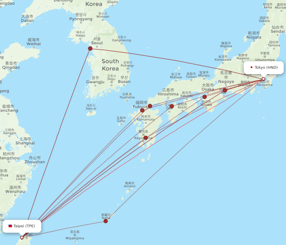 TPE to HND flights and routes map