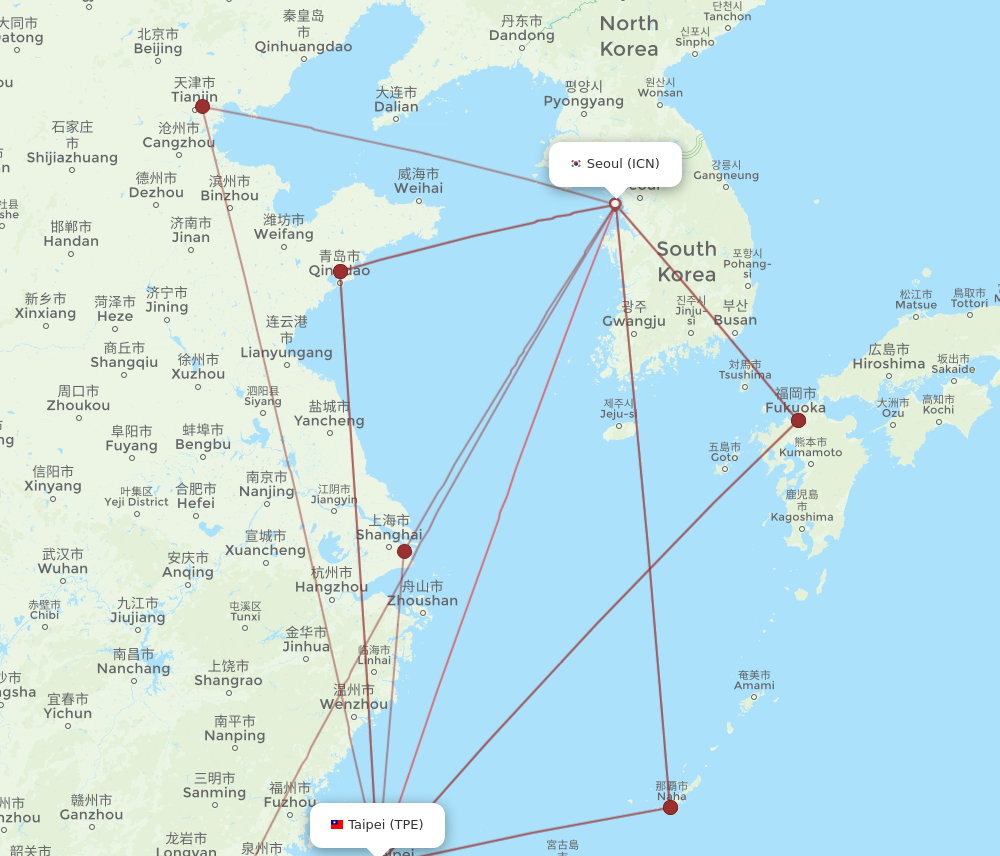 TPE to ICN flights and routes map