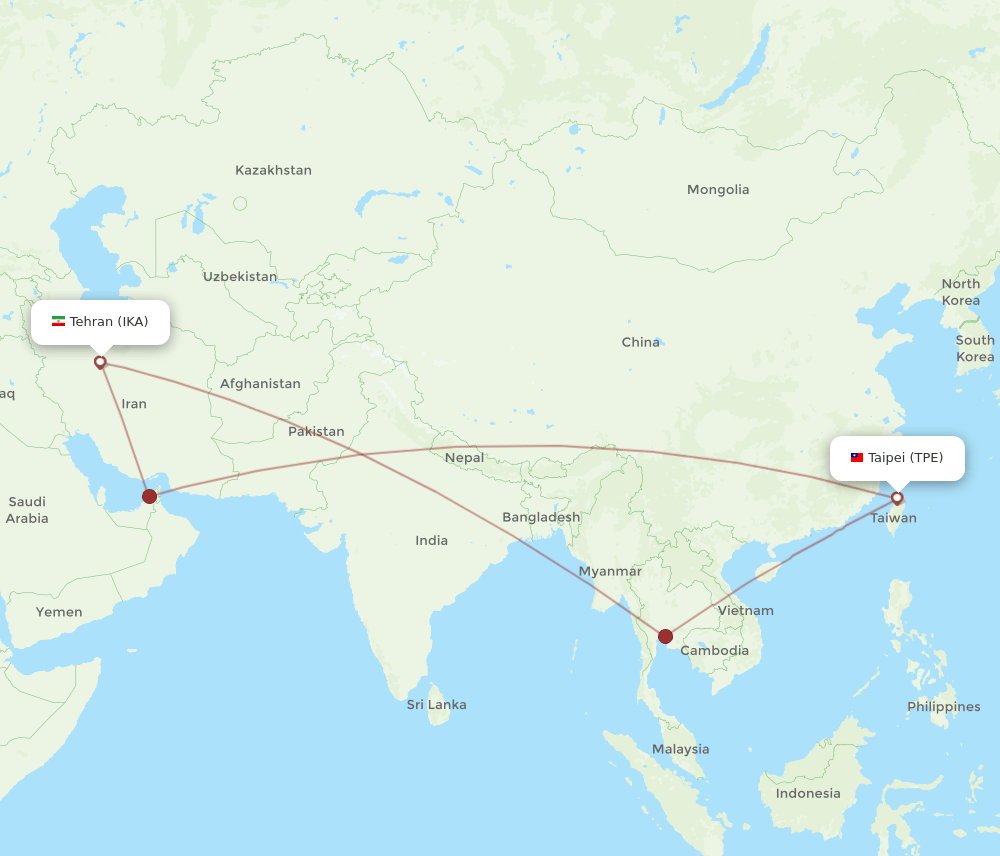 TPE-IKA flight routes
