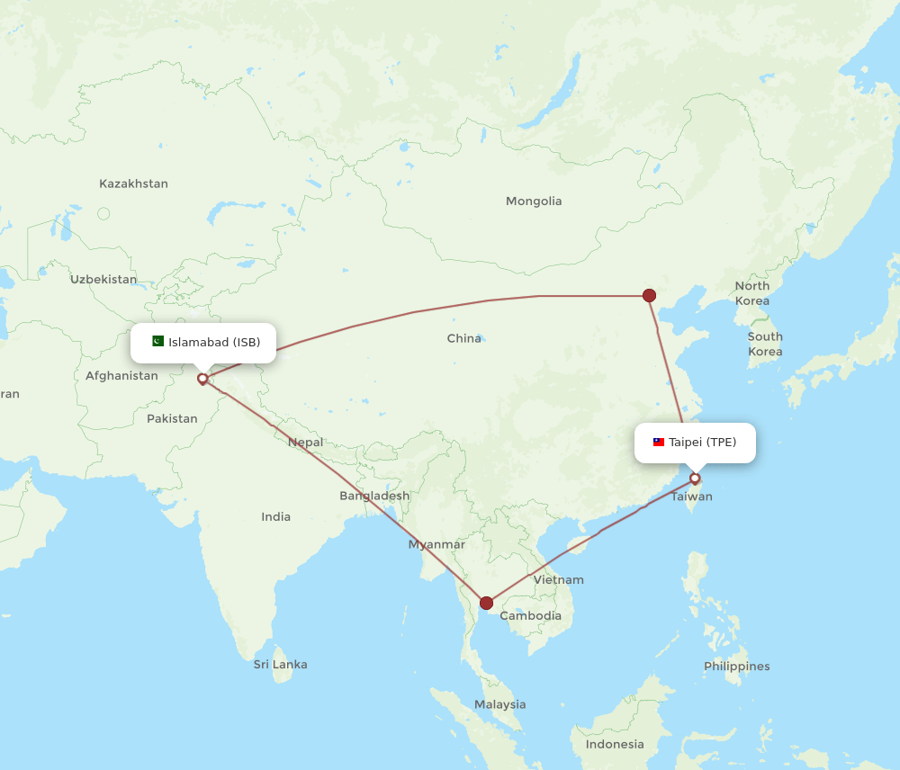 TPE-ISB flight routes