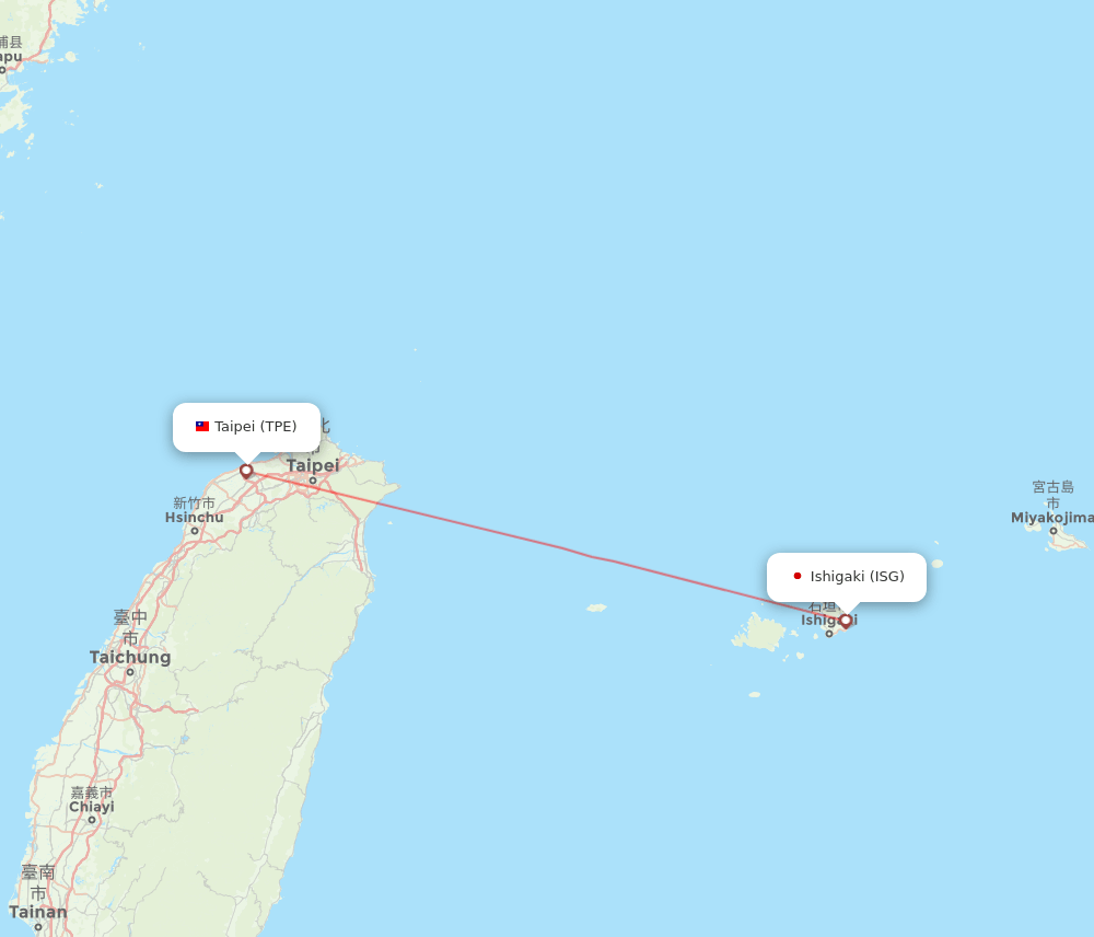 Taipei - Ishigaki route map and flight paths