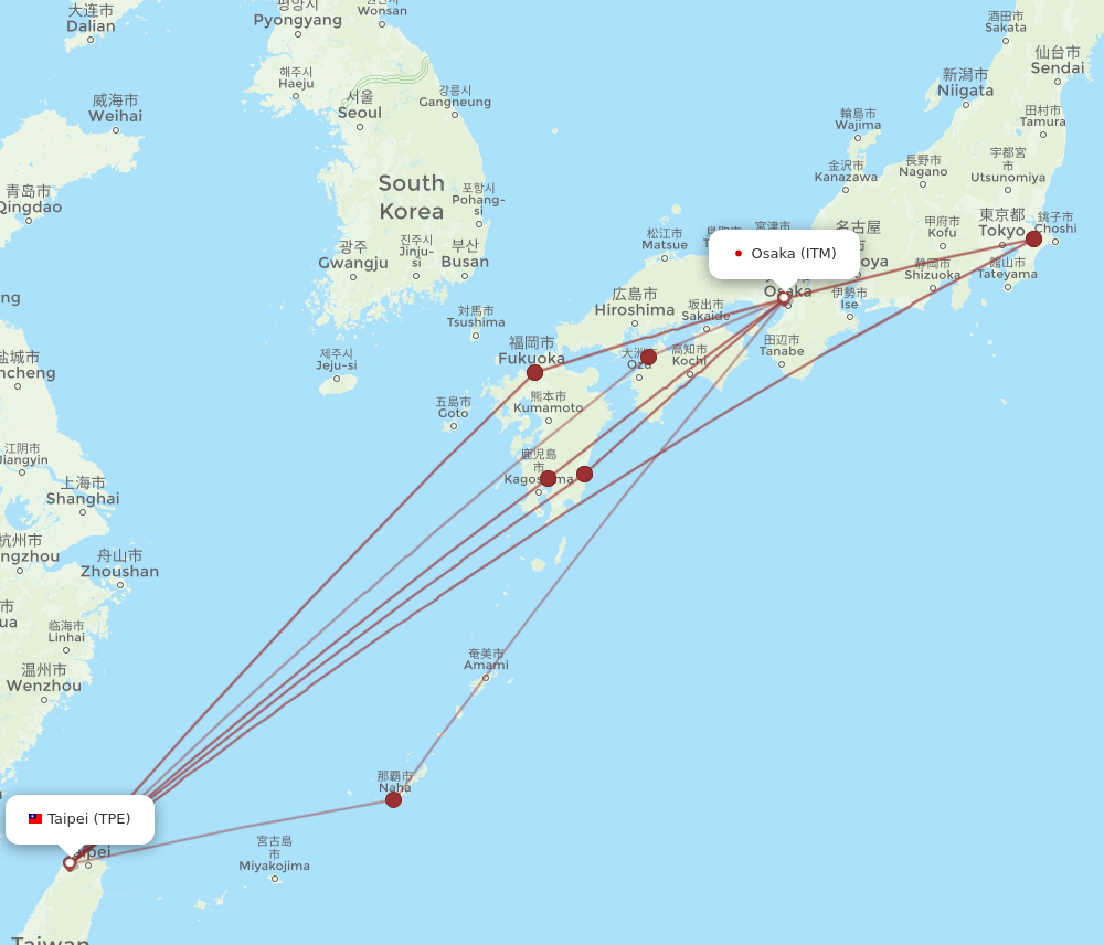 TPE to ITM flights and routes map