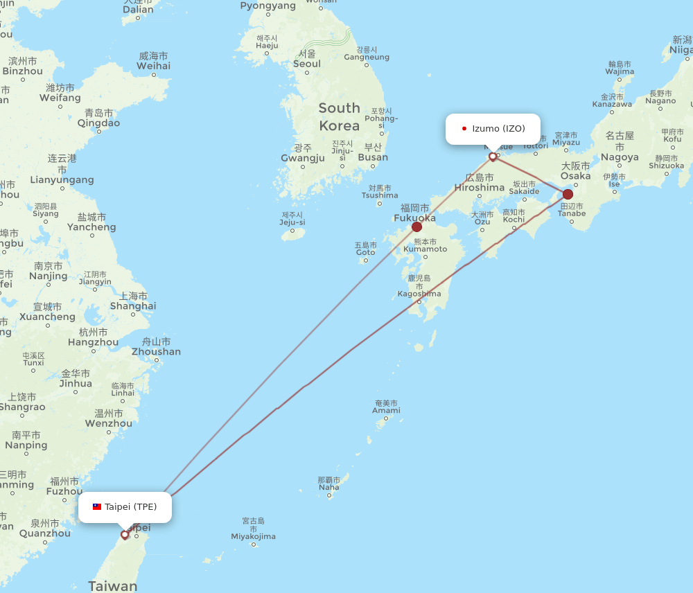 TPE to IZO flights and routes map