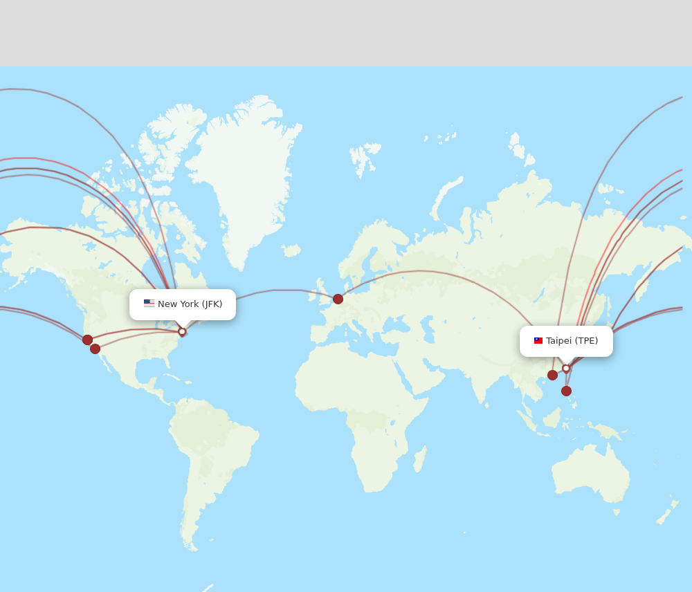 TPE to JFK flights and routes map