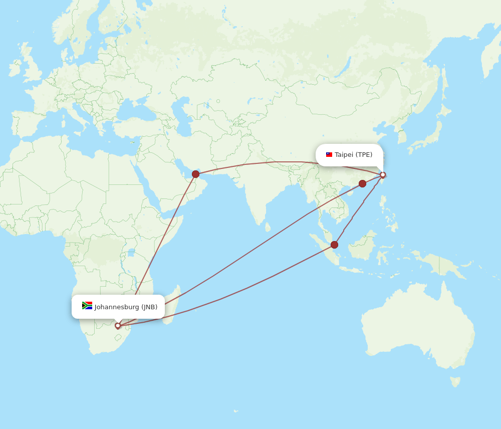 TPE-JNB flight routes