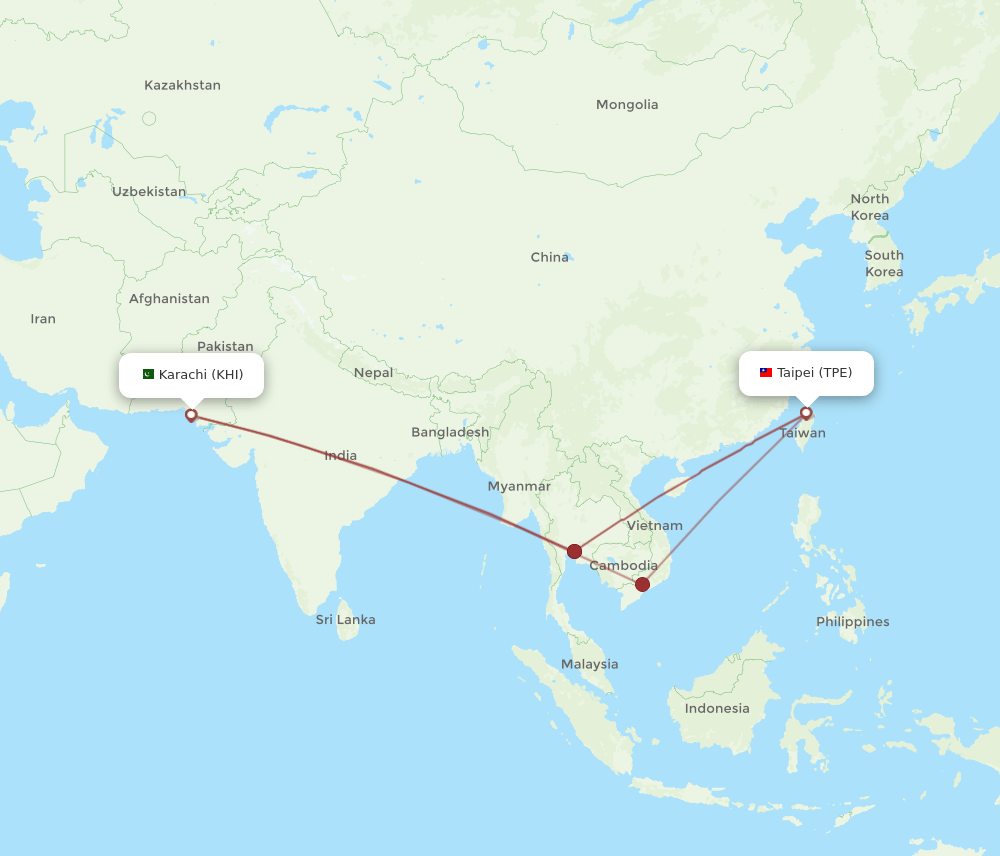 TPE-KHI flight routes