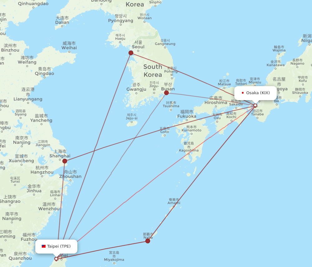 TPE to KIX flights and routes map