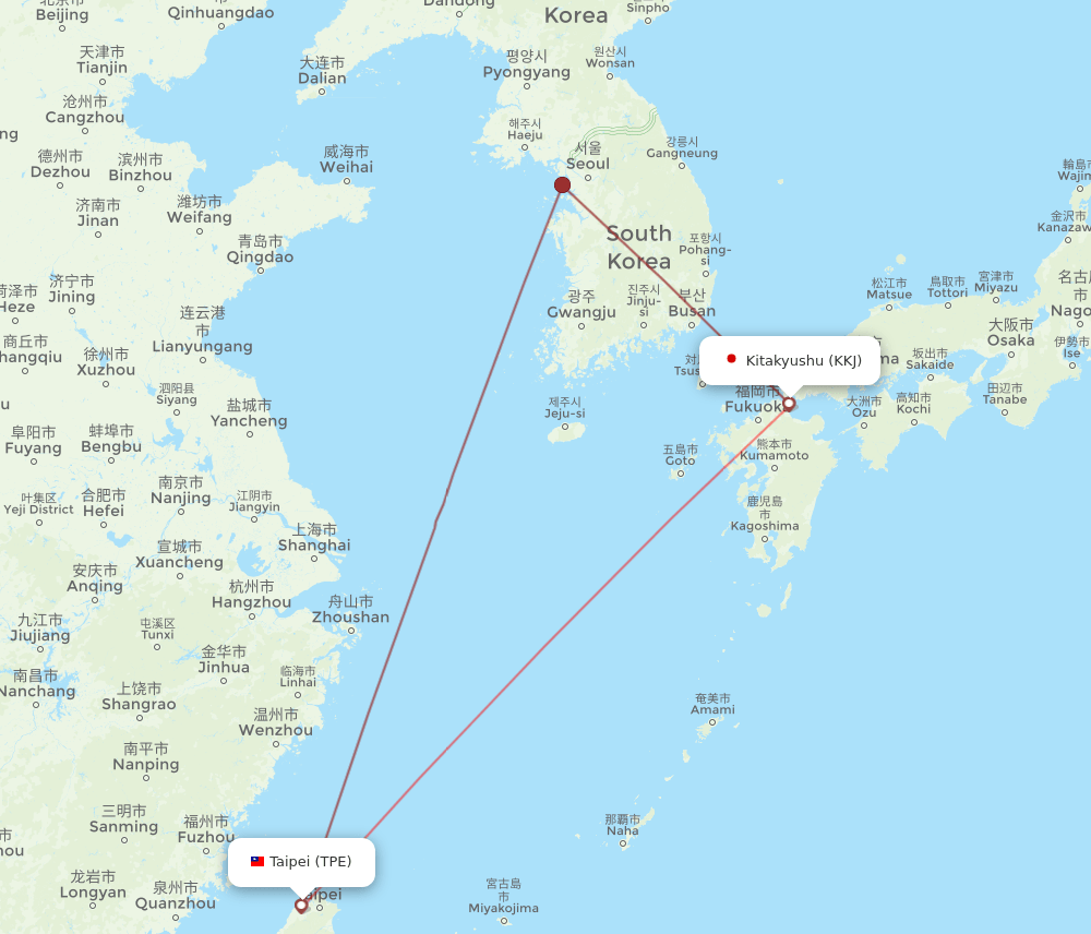TPE to KKJ flights and routes map