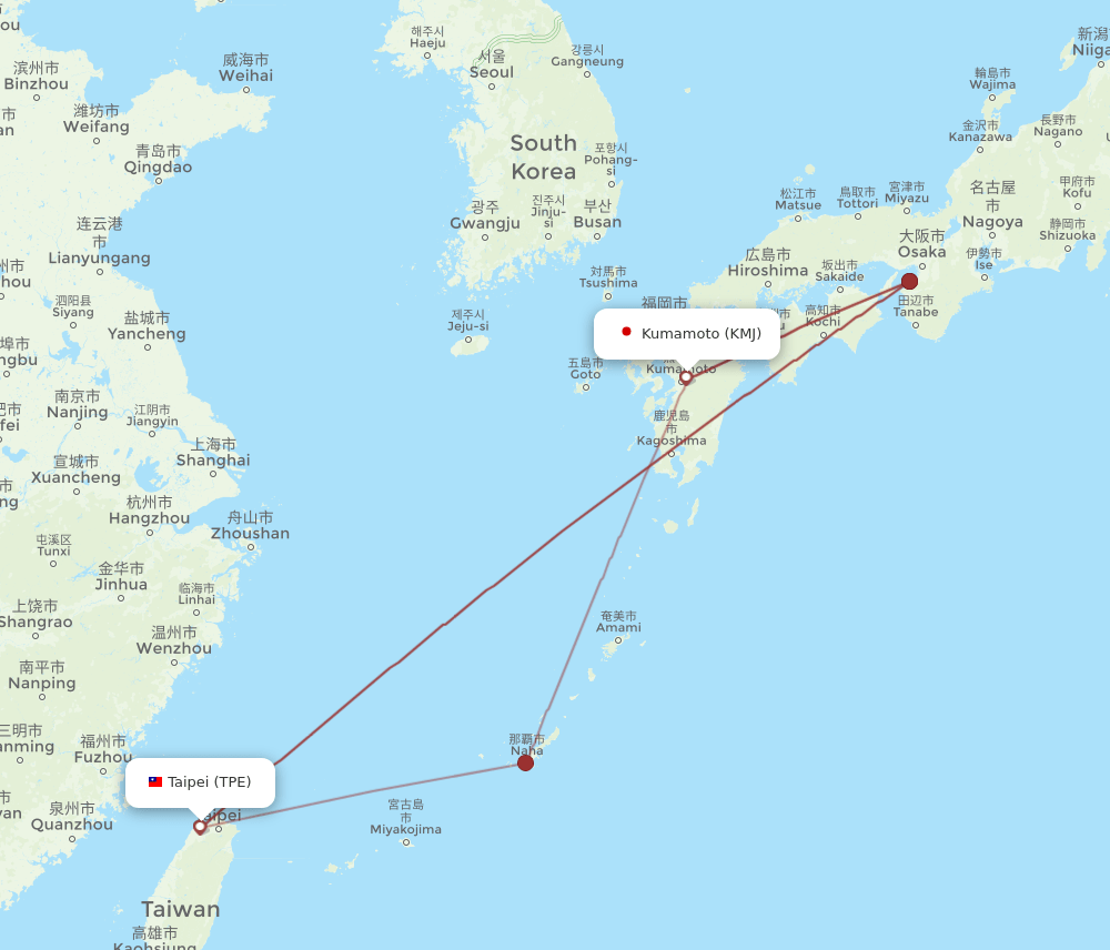 TPE to KMJ flights and routes map