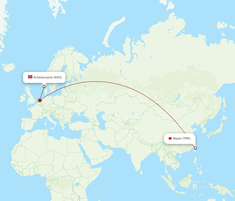 TPE to KRS flights and routes map